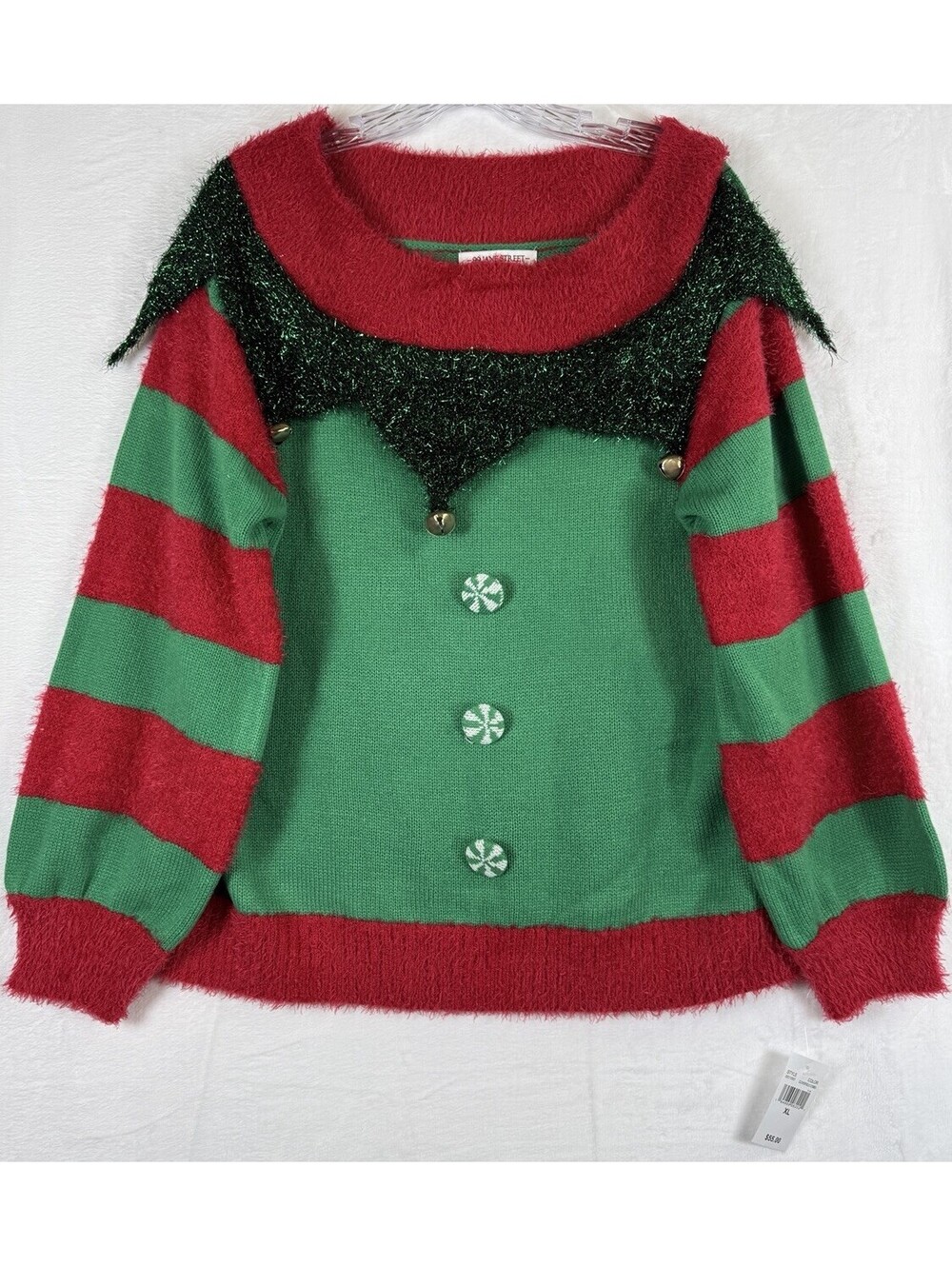 Ugly Christmas Sweater Womens XL Elf Bells Red Green Holiday 99 Jane Street New